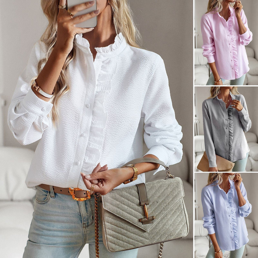 Bianca Striped Ruffle Button-Up Blouse