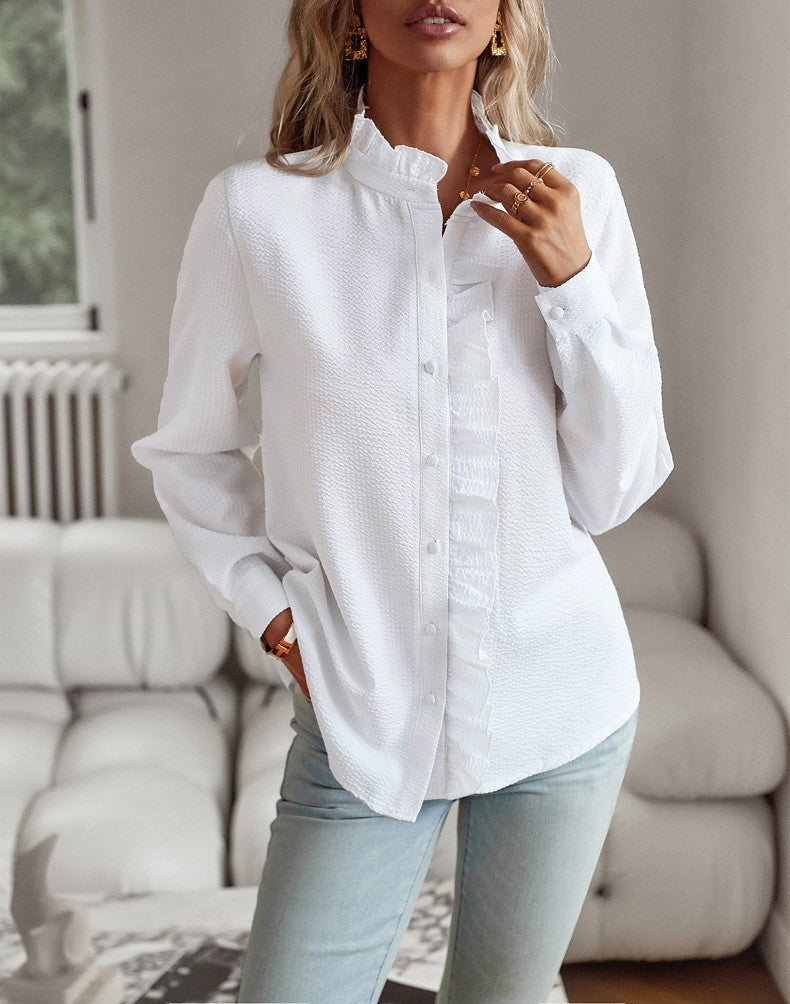Bianca Striped Ruffle Button-Up Blouse