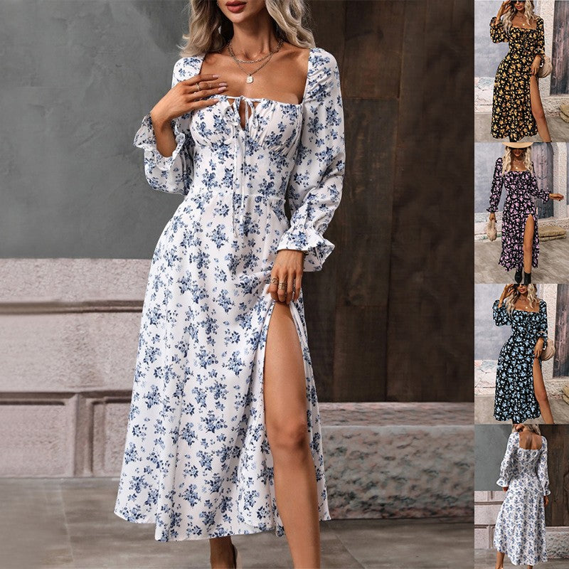 Jade Floral Square-Neck Midi Dress