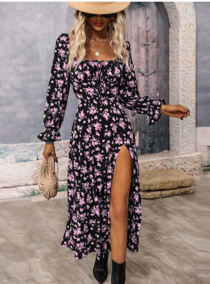 Jade Floral Square-Neck Midi Dress
