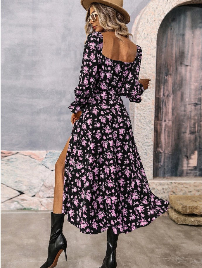 Jade Floral Square-Neck Midi Dress