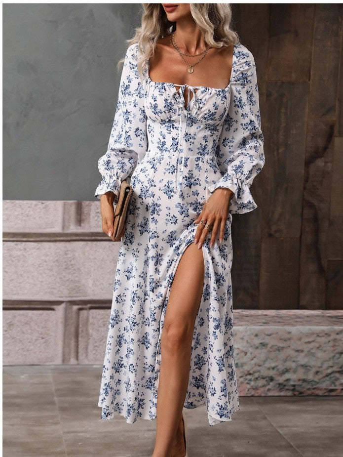 Jade Floral Square-Neck Midi Dress
