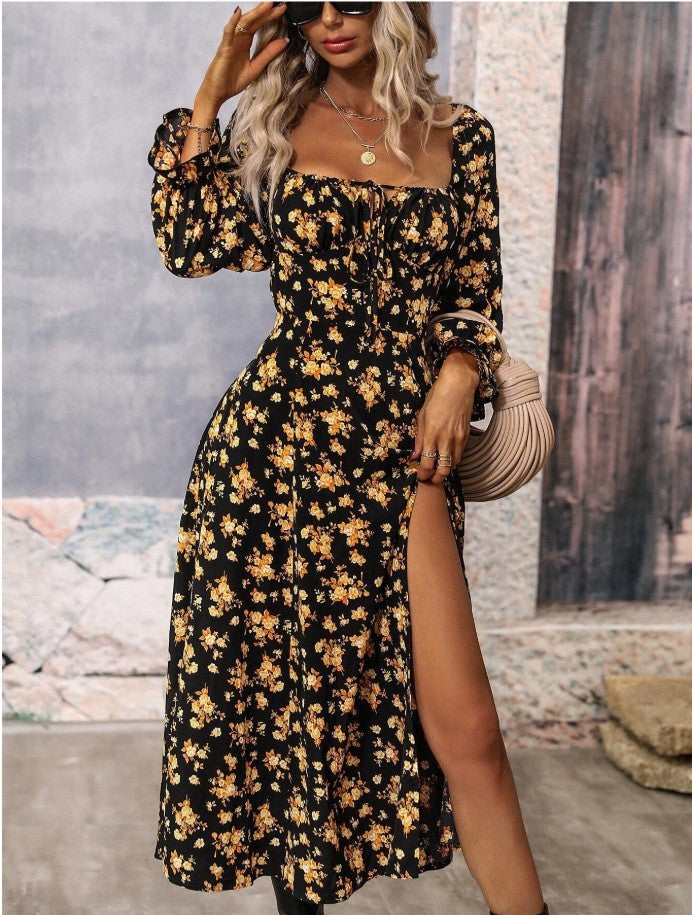 Jade Floral Square-Neck Midi Dress