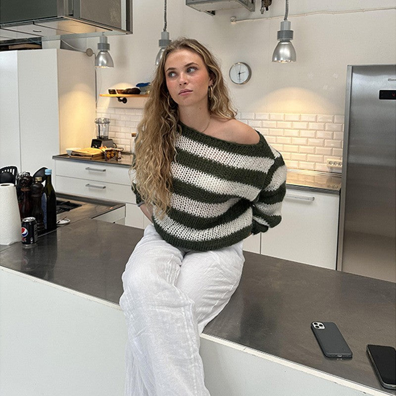 Mila Striped Deer Plush Pullover Sweater