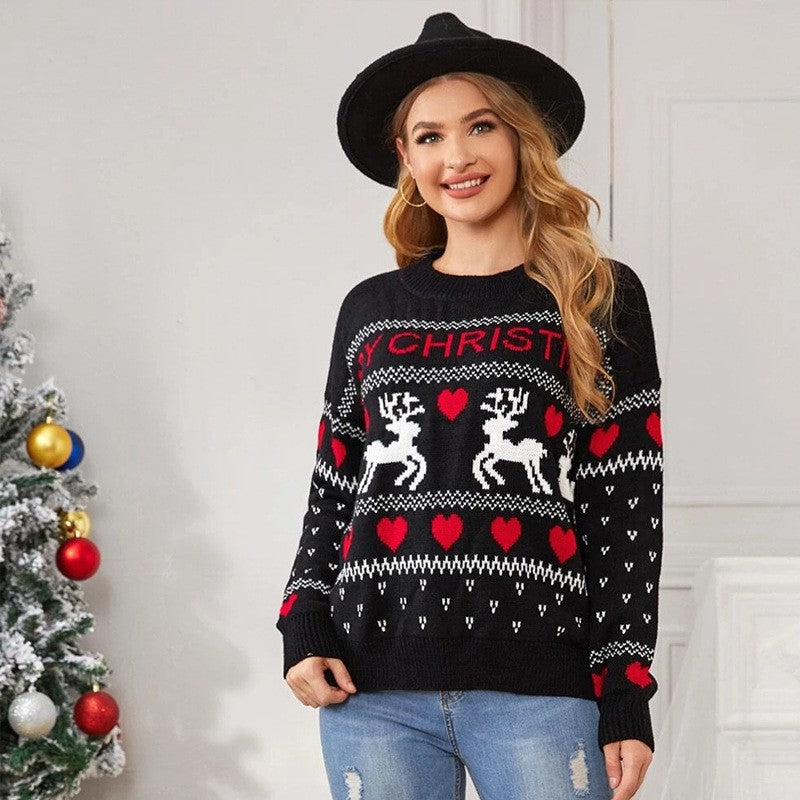 Noel Elk Heart Christmas Knit Sweater