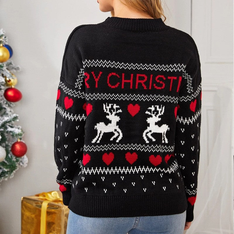 Noel Elk Heart Christmas Knit Sweater
